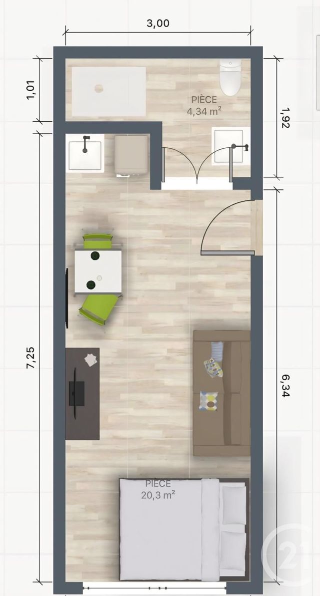 Appartement Studio à vendre - 1 pièce - 22.0 m2 - LORMONT - 33 - AQUITAINE - Century 21 Ax Immo